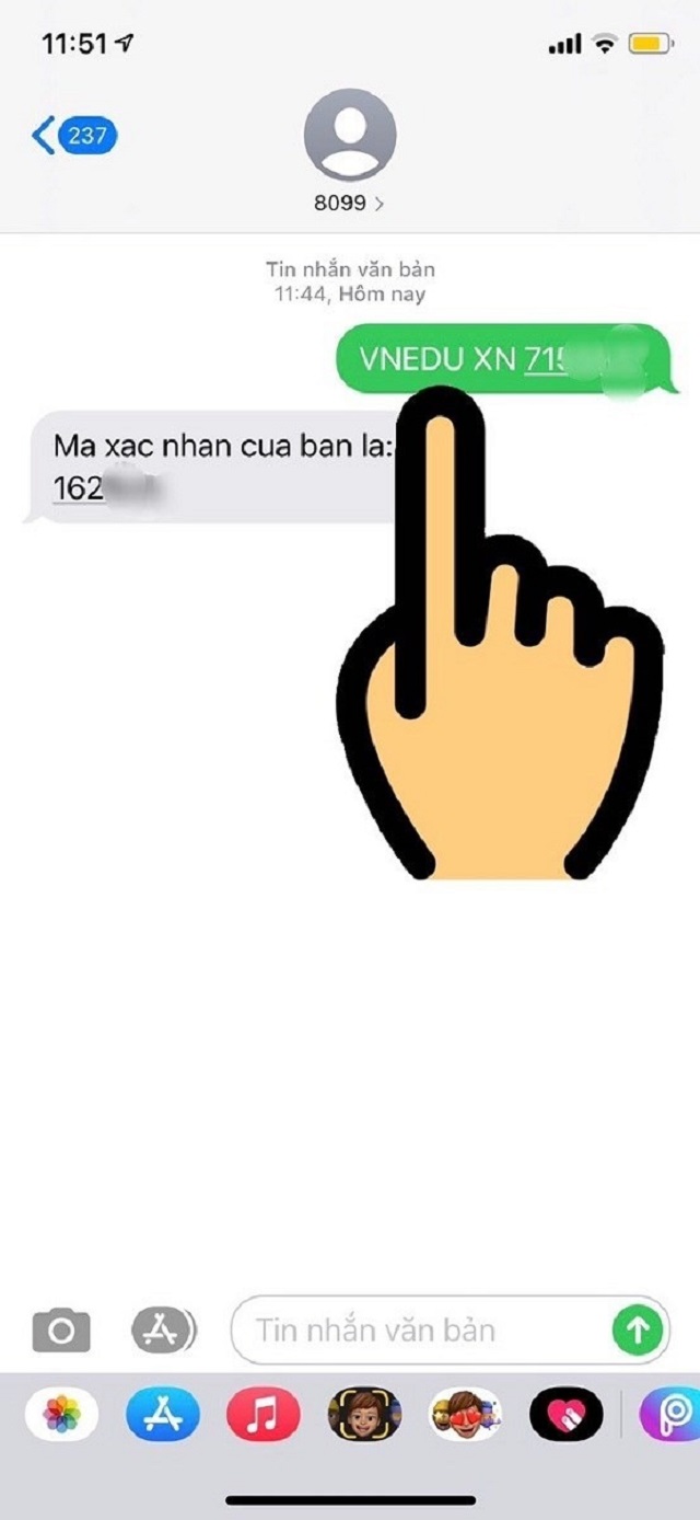 Mã OTP được hệ thống gửi vào SMS bạn hãy copy mã sau khi nhận được