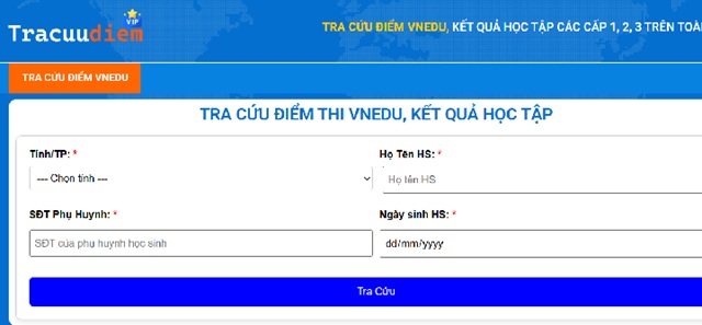 Tra cứu điểm thi vào lớp 10 Hà Nội qua trang Tracuudiem.vip